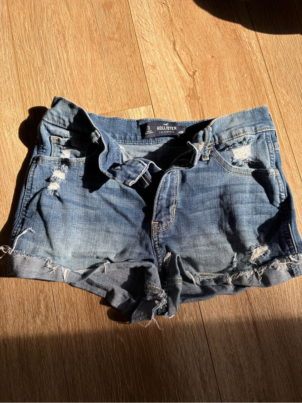 Hollister Women's Blue Distressed Denim Shorts